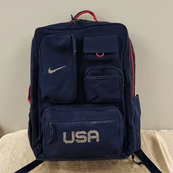 Nike Team USA Olympics Utility Elite Backpack Bag Navy Red White